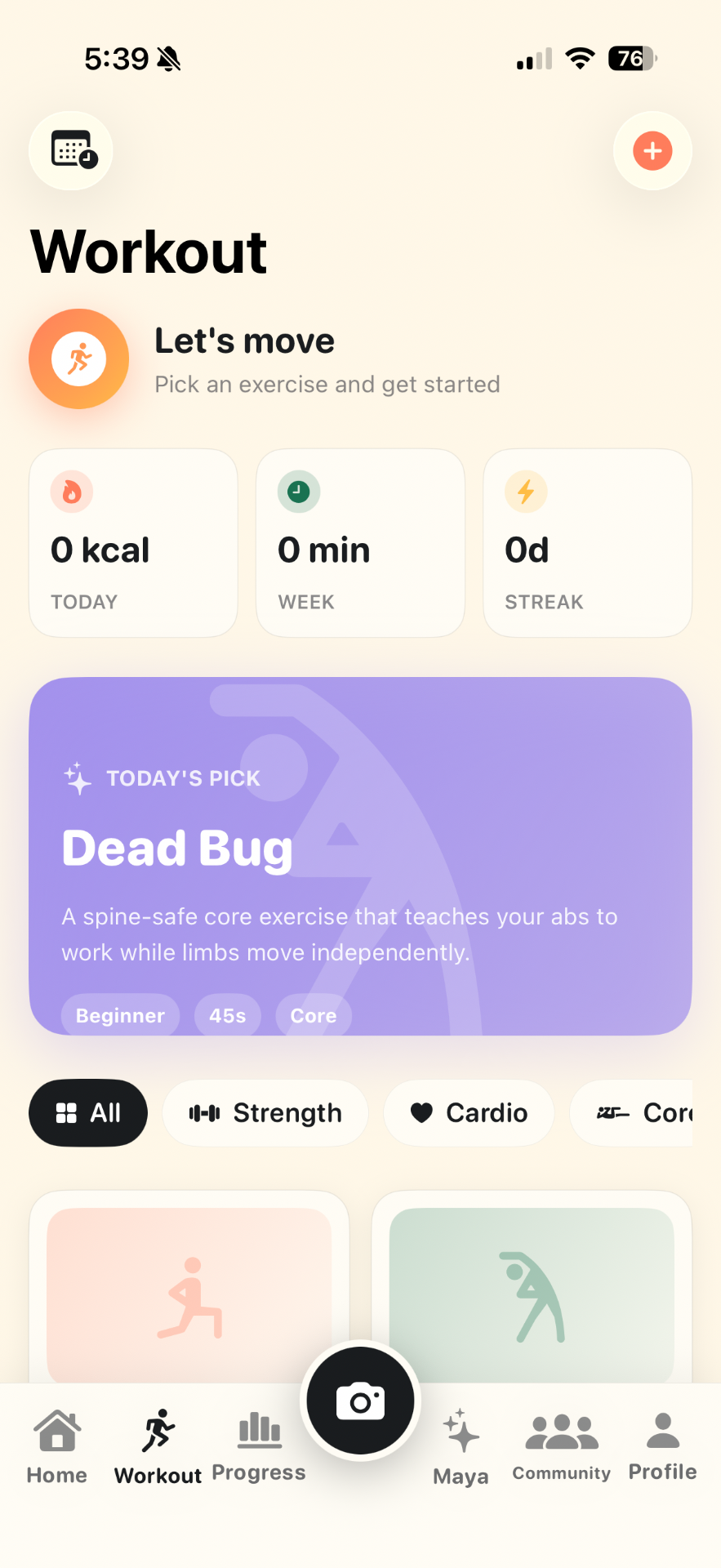 Workout screen